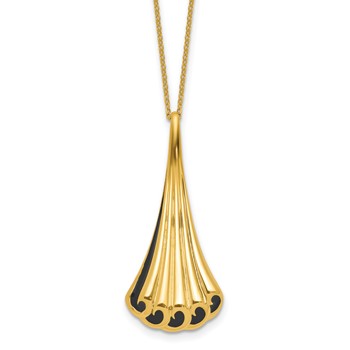 Leslie's 14K  with Black Enamel Polished Fancy Pendant 16.5 inch with 1.25inch extender Necklace