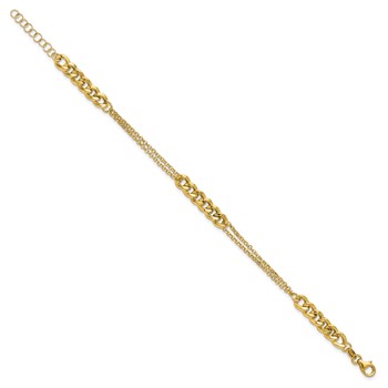 Leslie's 14K Polished/Dia-cut 2-Strand Fancy Link w/1in ext. Bracelet — alternate view