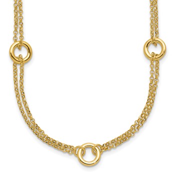 Leslie's 14K Polished/Dia-cut 2-Strand Circle Link with 2in ext. Necklace