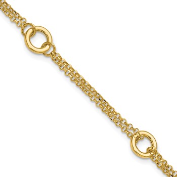 Leslie's 14K Polished/Dia-cut 2-Strand Circle Link with 1in ext. Bracelet