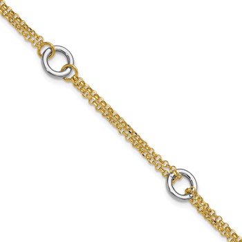 Leslie's 14K Two-tone Gld Polish/Dia-cut 2-Strand Circle Link with 1in ext. Br