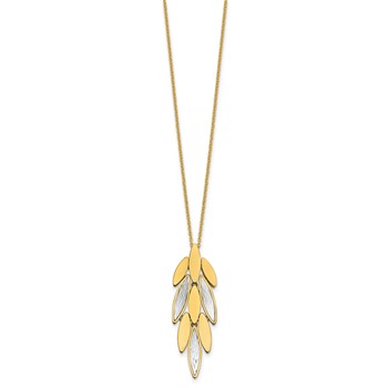 Leslie's 14K Two-tone Gold Polished and Dia-cut Fancy Leaf Pendant 18 inch with 1inch extender Necklace — alternate view