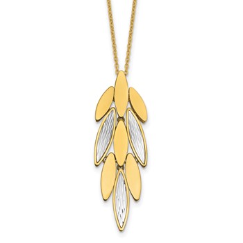 Leslie's 14K Two-tone Gold Polished and Dia-cut Fancy Leaf Pendant 18 inch with 1inch extender Necklace