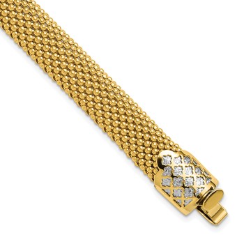 Leslie's 14K Two-tone Polished and Dia-cut Popcorn Mesh Bracelet