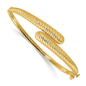 Leslie's 14K Polished and Grooved Bypass Hinged Bangle