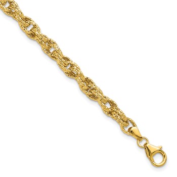 Leslie's 14K Polished/Textured/Dia-cut Twisted Link Bracelet