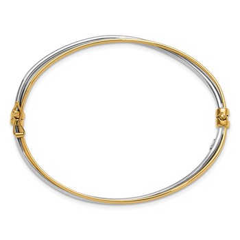 Leslie's 14K w/Rhodium Polished/Diamond-cut Twist Hinged Bangle — alternate view