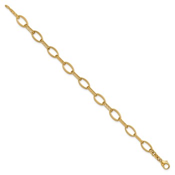 Leslie's 14K Polish/Texture/Dia-cut Fancy Oval Link Bracelet — alternate view