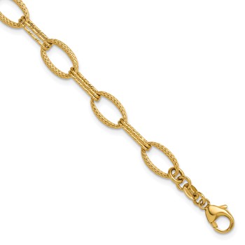 Leslie's 14K Polish/Texture/Dia-cut Fancy Oval Link Bracelet