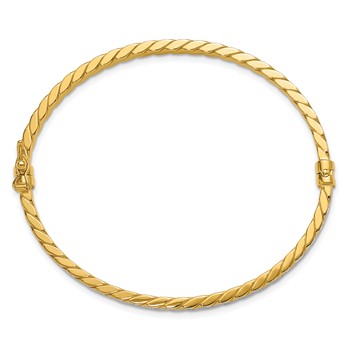 Leslie's 14K w/Rhodium Polished and Diamond-Cut Hinged Bangle