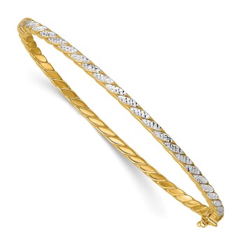 Leslie's 14K w/Rhodium Polished and Diamond-Cut Hinged Bangle — alternate view