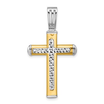 Leslie's 14K Two-tone Polished and Diamond-cut Cross Pendant