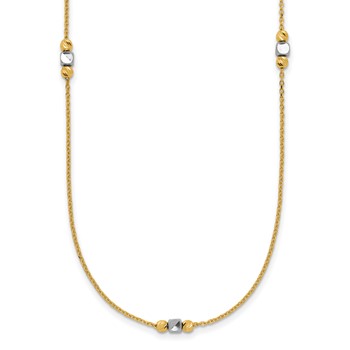 Leslie's 14K Two-tone Polished / Dia-cut Beads w/2in ext. Necklace