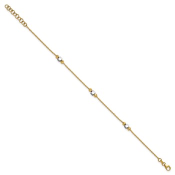 Leslie's 14K Two-tone Polished / Dia-cut Beads w/1in ext. Bracelet — alternate view