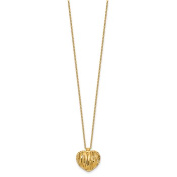 Leslie's 14K Polished / Dia-cut Puffed Heart w/2in ext. Necklace — alternate view