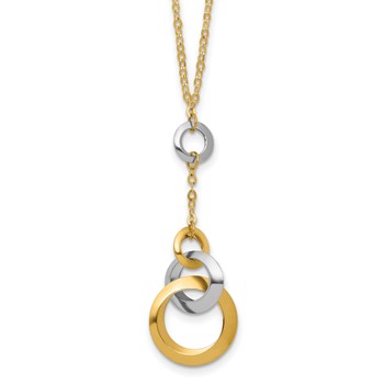 Leslie's 14K Two-tone Gold Polished Drop Circle Links Accent 17.75 inch with 1inch extender Necklace