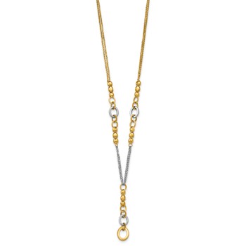 Leslie's 14K with White Rhodium Polished Fancy 2-Strand Drop Oval Links 18 inch Necklace — alternate view