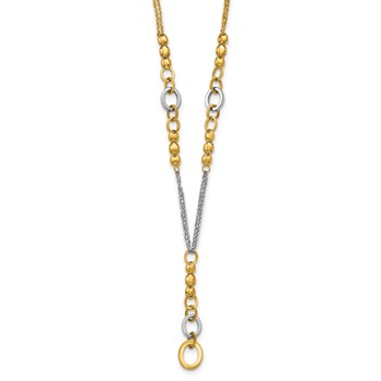 Leslie's 14K with White Rhodium Polished Fancy 2-Strand Drop Oval Links 18 inch Necklace