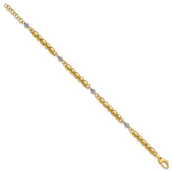 Leslie's 14K w/Rhodium Polished D/C Beaded Oval Link w/1in ext. Bracelet — alternate view
