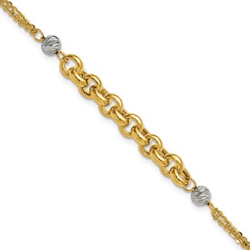 Leslie's 14K w/White Rhodium Polished D/C 2-Strand Rolo Link Bracelet