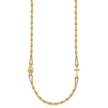 Leslie's 14K Polish/Dia-cut/Beaded Religious Rosary Style Necklace — alternate view