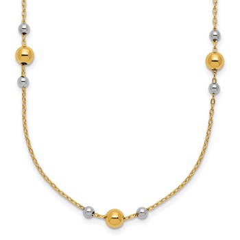 Leslie's 14K w/White Rhodium Polished / Beaded Station Necklace