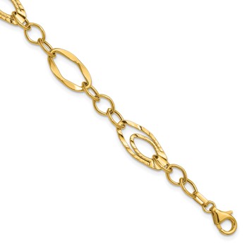Leslie's 14K Polished and Wavy Textured Fancy Link Bracelet