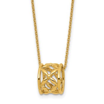 Leslie's 14K Polished Floral Bead with 1 Inch Ext. Necklace