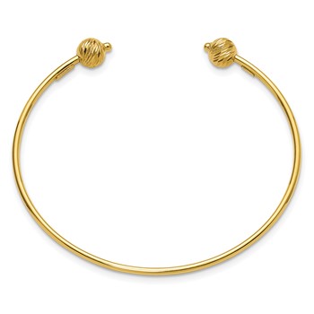 Leslie's 14K Polished with Diamond-cut Beads Cuff Bangle — alternate view