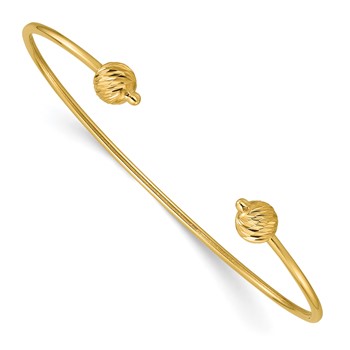 Leslie's 14K Polished with Diamond-cut Beads Cuff Bangle