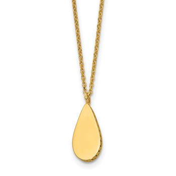 Leslie's 14K Polished and Satin Flat Teardrop Pendant 16.75 inch with 1.25inch extender Necklace