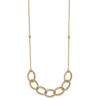 Leslie's 14K Two-tone Gold  Polished Textured and Diamond-cut Oval Link Element 17 inch with 1inch extender Necklace — alternate view