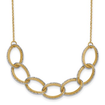 Leslie's 14K Two-tone Gold  Polished Textured and Diamond-cut Oval Link Element 17 inch with 1inch extender Necklace