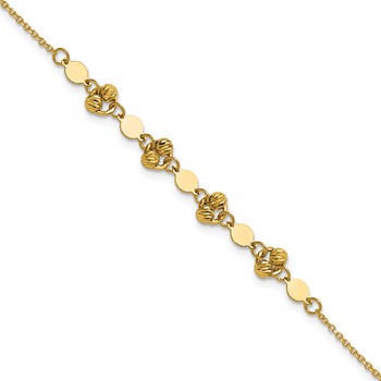 Leslie's 14K Polished D/C Beaded Fancy Circles w/.5in Ext. Bracelet