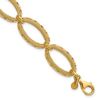 Leslie's 14K Polished/Texture/Dia-cut Ovals w/1in Ext. Bracelet
