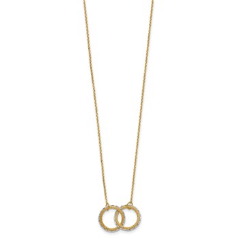 Leslie's 14K Two-tone Gold Polished Textured and Diamond-cut Circles 16 inch with 2inch extender Necklace — alternate view