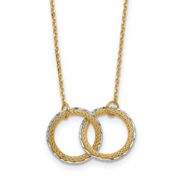 Leslie's 14K Two-tone Gold Polished Textured and Diamond-cut Circles 16 inch with 2inch extender Necklace