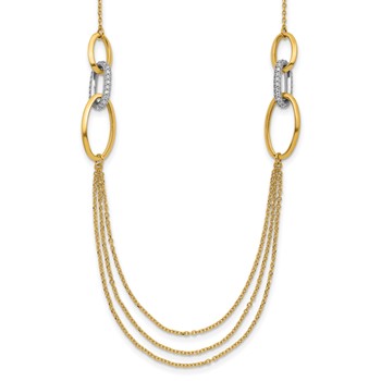 Leslie's 14K Two-tone Gold Polished Cubic Zirconia Oval Link Element 17 inch with 1inch extender Necklace