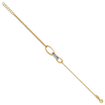 Leslie's 14K Two-tone Polished Fancy CZ Ovals w/.75in Ext. Bracelet — alternate view
