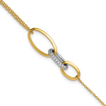 Leslie's 14K Two-tone Polished Fancy CZ Ovals w/.75in Ext. Bracelet