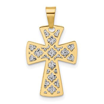 Leslie's 14K Two-tone Polished / Dia-cut Cross Pendant