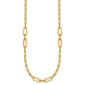 Leslie's 14K Polished Textured Greek Key Paperclip Link Necklace — alternate view