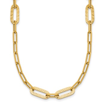Leslie's 14K Polished Textured Greek Key Paperclip Link Necklace