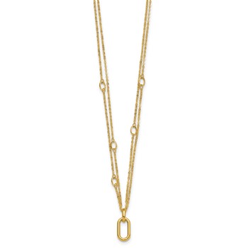 Leslie's 14K Polished Fancy Two-Strand Oval Link Stations with Oval Link Pendant 17.75 inch Necklace — alternate view