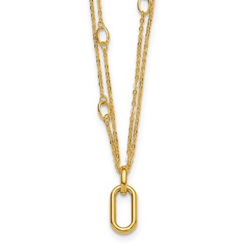Leslie's 14K Polished Fancy Two-Strand Oval Link Stations with Oval Link Pendant 17.75 inch Necklace