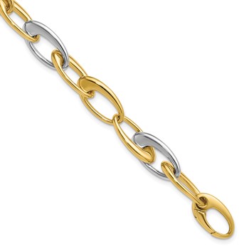 Leslie's 14K Two-tone Polished Tapered Oval Link Bracelet