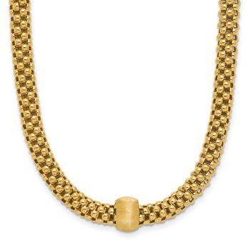 Leslie's 14K Polished and Brushed Bead Popcorn Mesh Necklace