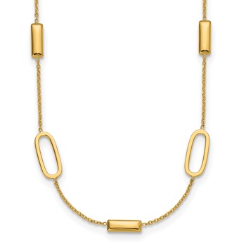 Leslie's 14K Polished Elongated Oval and Bar with 2in Ext. Necklace