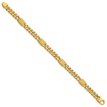 Leslie's 14K Polished/Grooved Fancy Curb Link Station Men's Bracelet — alternate view