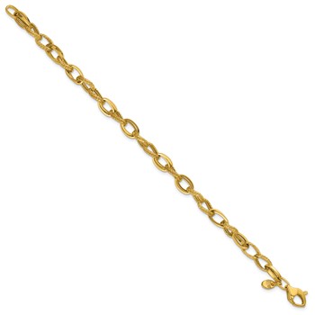 Leslie's 14K Polished and Textured Fancy Oval Link Bracelet — alternate view